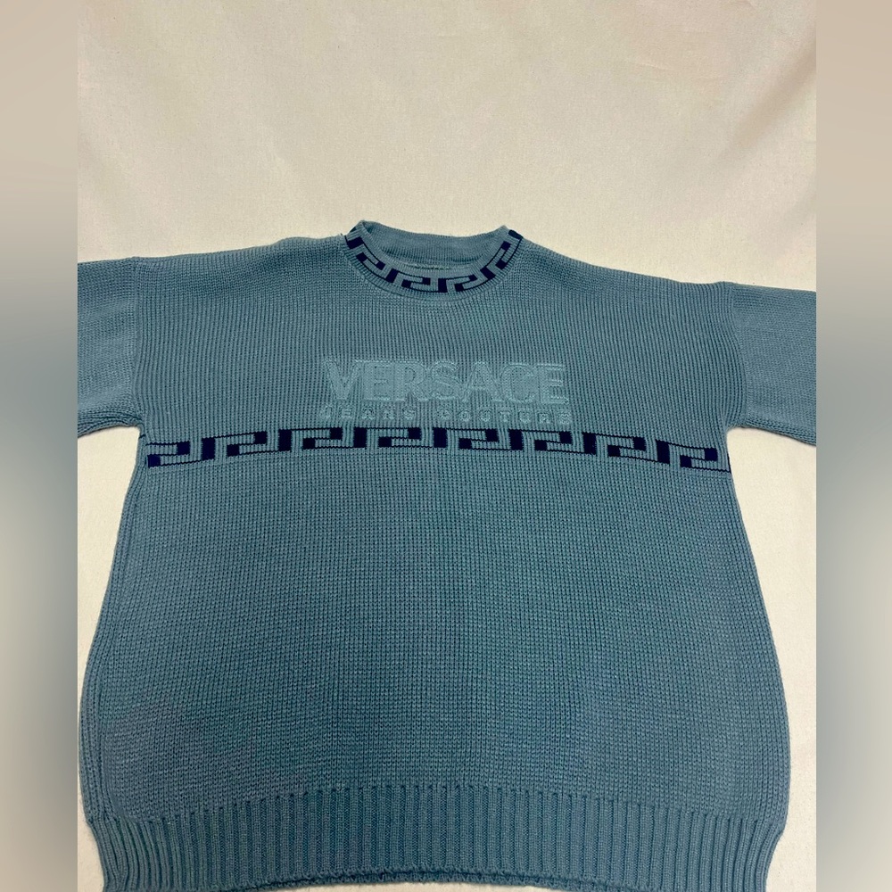 Gianni Versace Men Slate Blue Wool Sweater